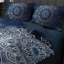 Súprava posteľnej bielizne z bavlneného saténu tmavomodrá MANDALA 220x200 cm