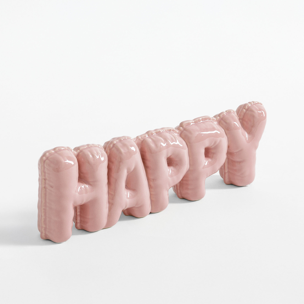 Dekorácia - nápis HAPPY v ružovej farbe