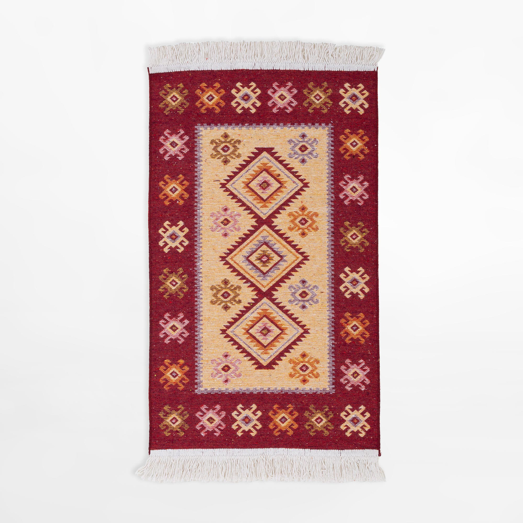 Etno koberec ALBORG v bordovej farbe 50x80 cm