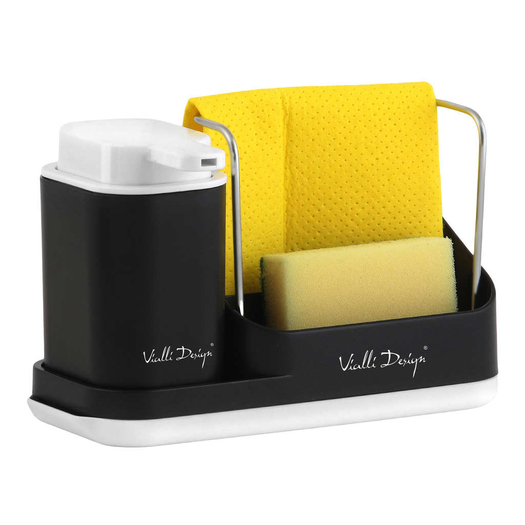 Kuchynský organizér s dávkovačom v čiernej farbe LIVIO DUO