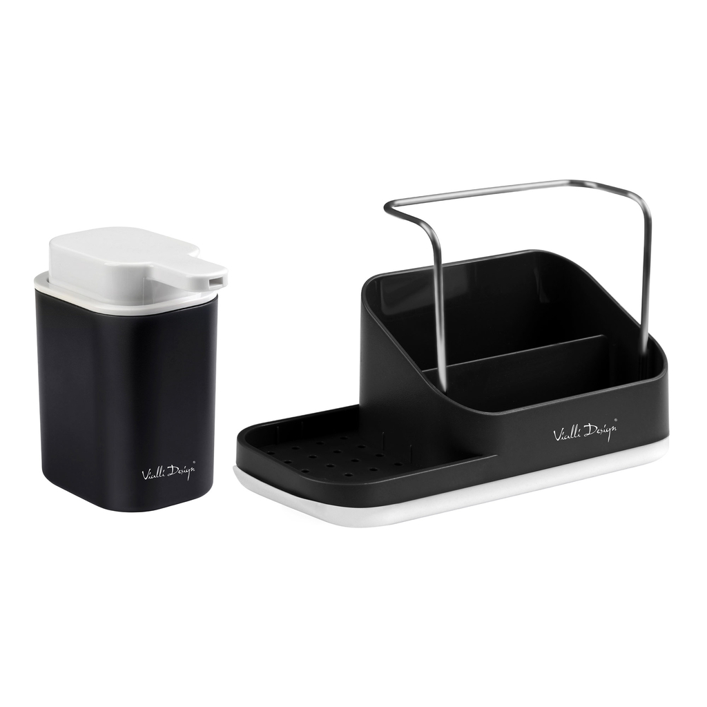 Kuchynský organizér s dávkovačom v čiernej farbe LIVIO DUO