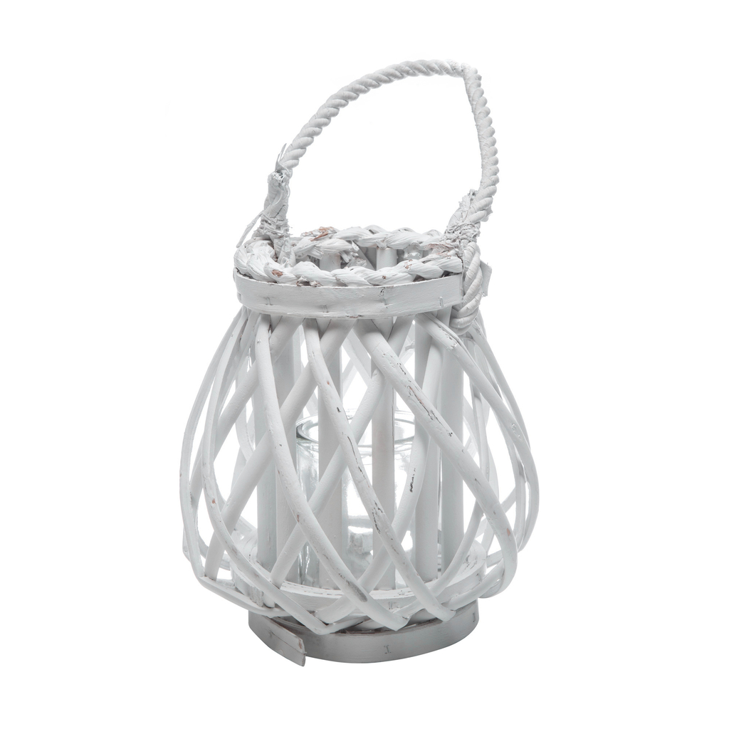 Prútený lampáš biely 19x20 cm