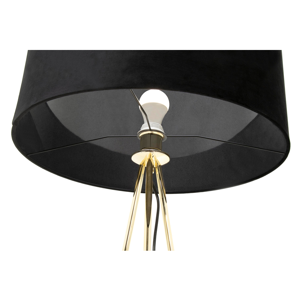Lampa na zlatej trojnožke, čierne velúrové tienidlo INGA