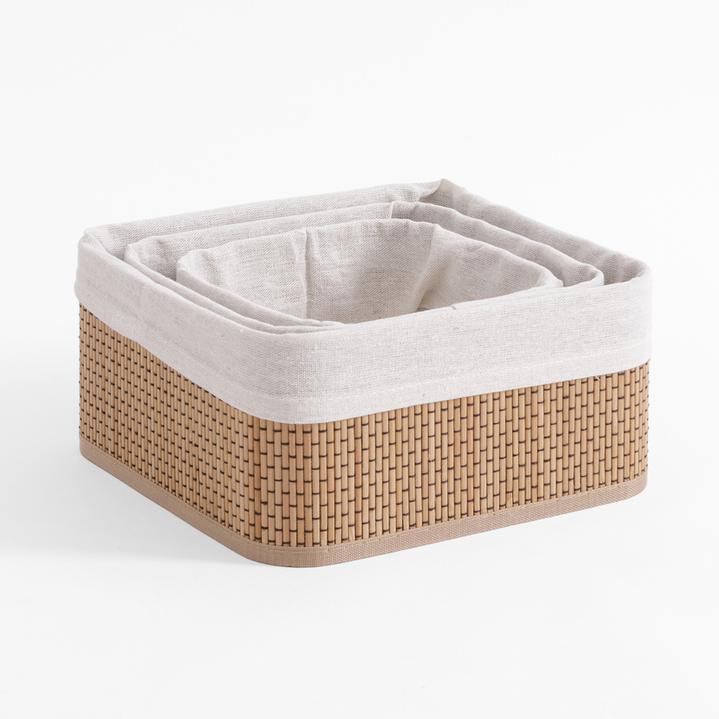 Súprava 3 bielych bambusových košov