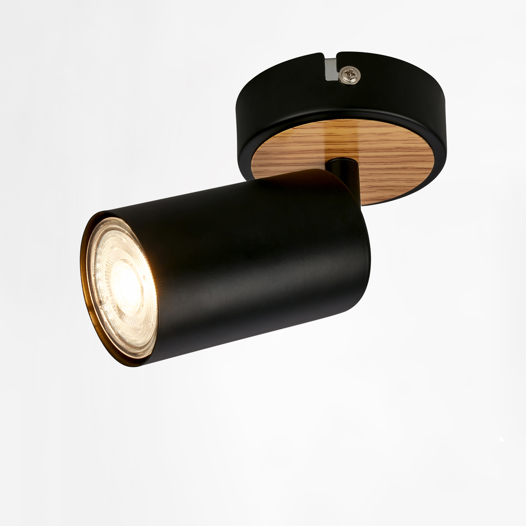 Bodové nástenné svietidlo čierne svetlé drevo TIB