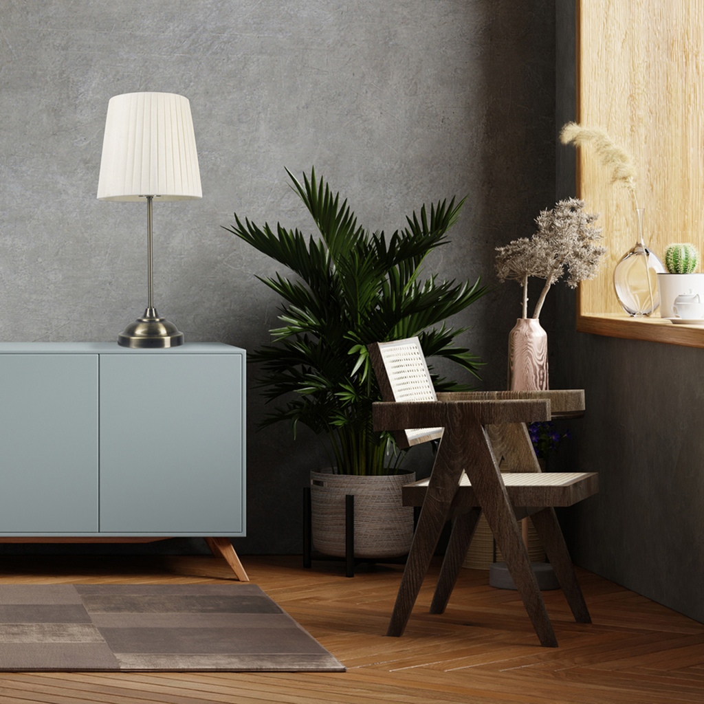 Stolná lampa retro s bielym tienidlom PTL01BW