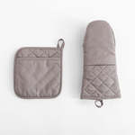 Kuchynská rukavica a podložka pod hrniec s neoprénom, sivá