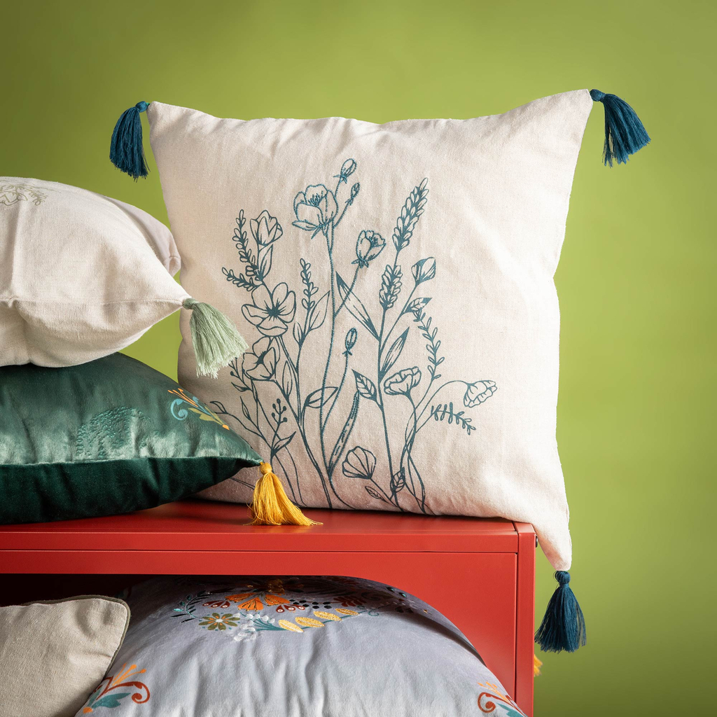 Dekoračná obliečka so strapcami modrá FLORIA 45x45 cm