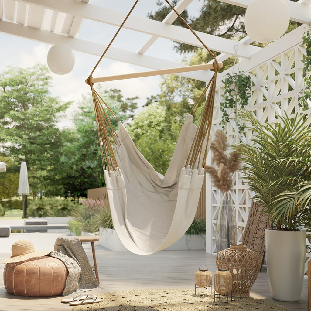 Závesné brazílske kreslo béžové CALERO 130x100 cm