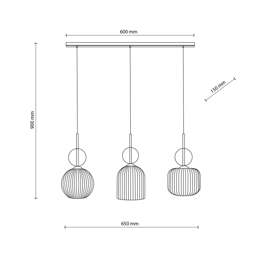 Závesné svietidlo s 3 tienidlami, obdĺžniková základňa SOPHIA COGNAC