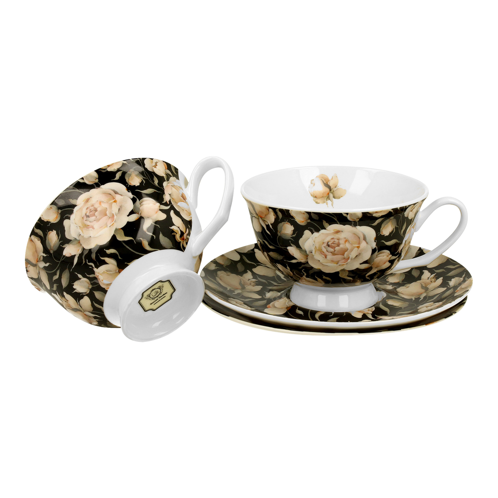 Súprava 2 šálok s podšálkami ROYAL ENGLISH ROSES BLACK 250 ml