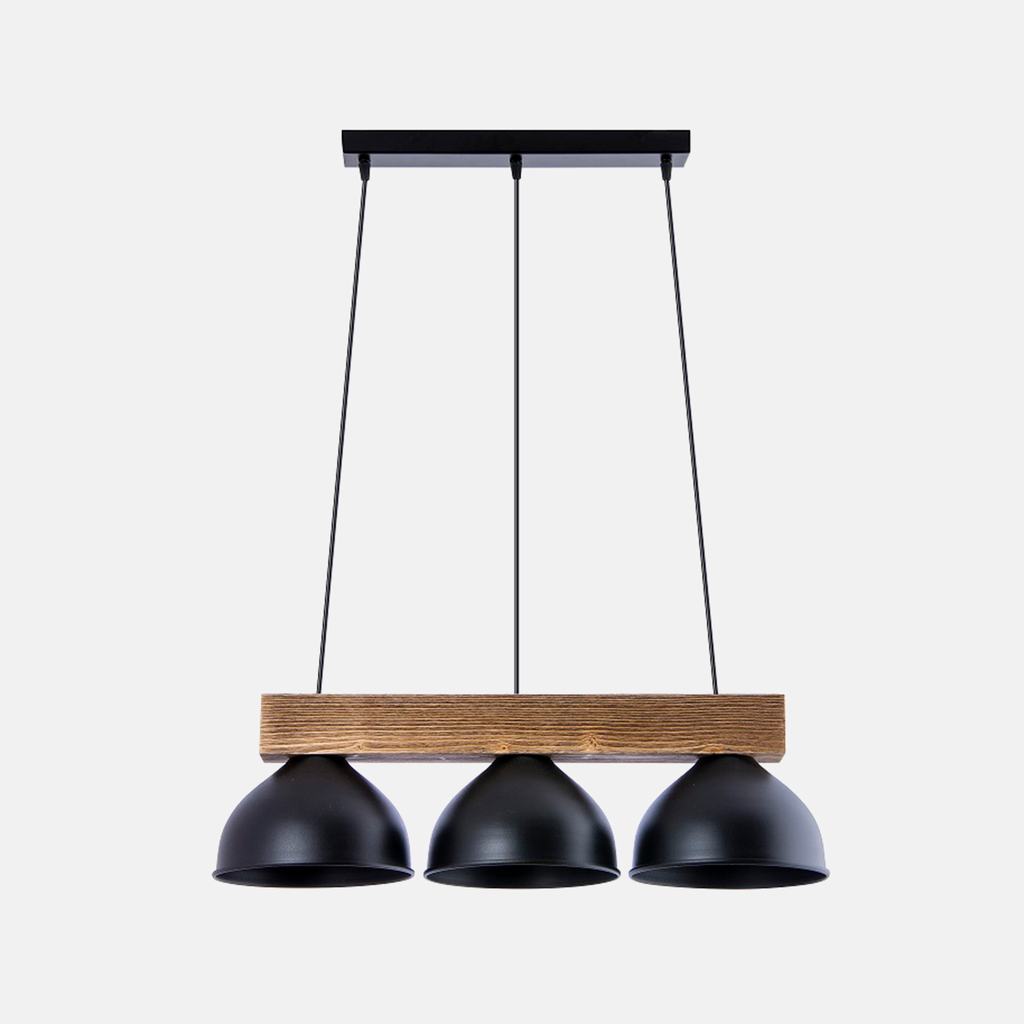 Industriálne závesné svietidlo s 3 tienidlami, svetlé drevo/čierna W-DR