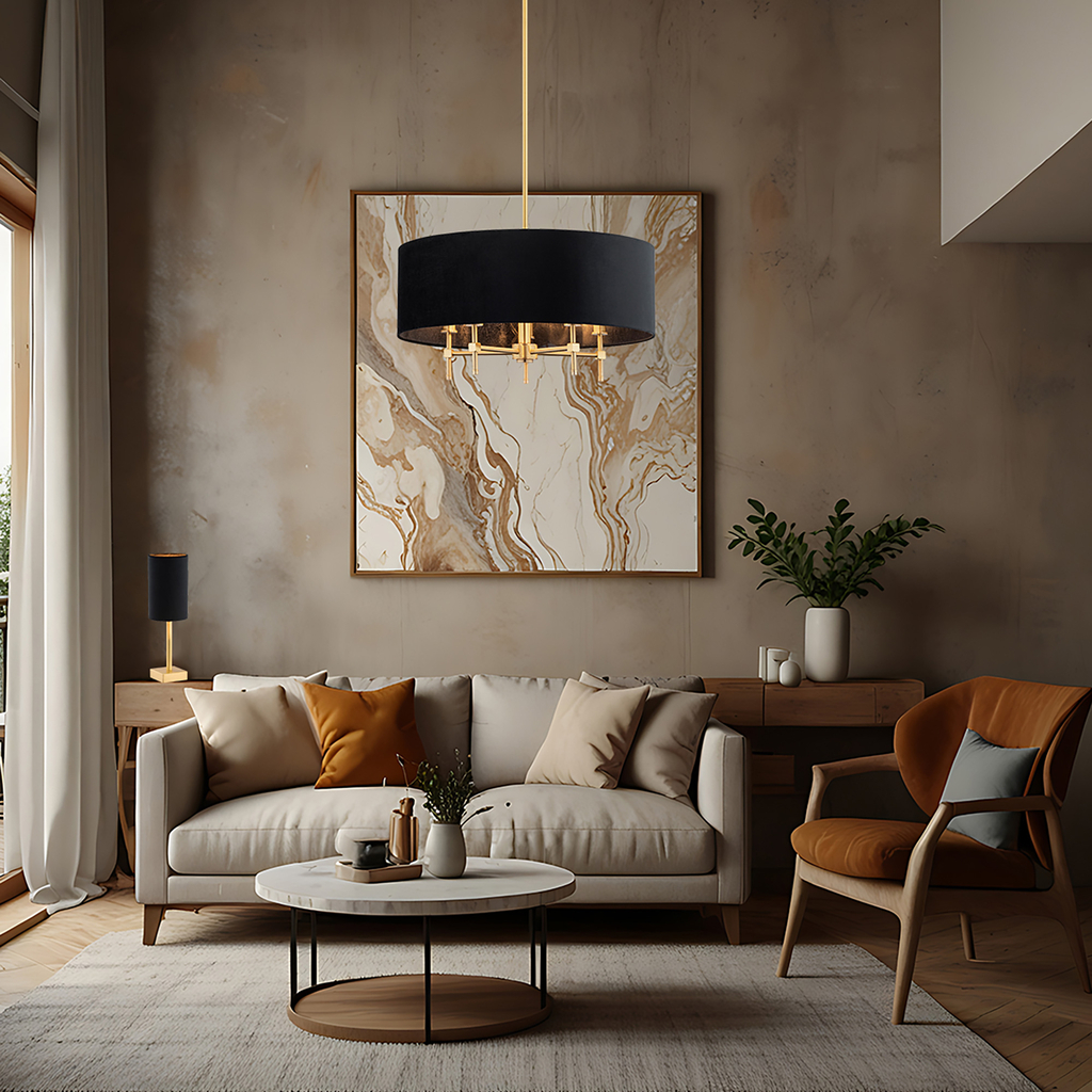 Závesné svietidlo s tienidlom, čierno-zlaté ABBANO