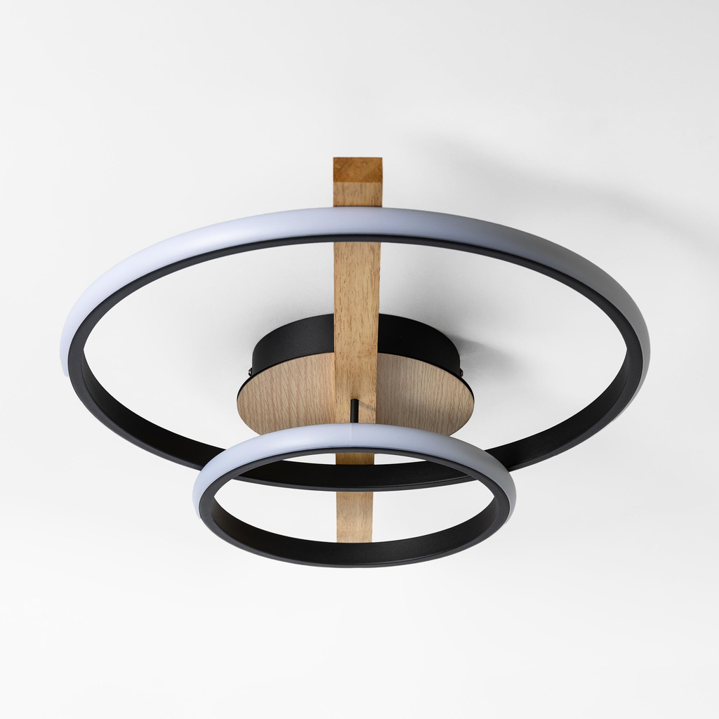 Stropné LED svietidlo ALMERIA 2 krúžky svetlo drevo čierne