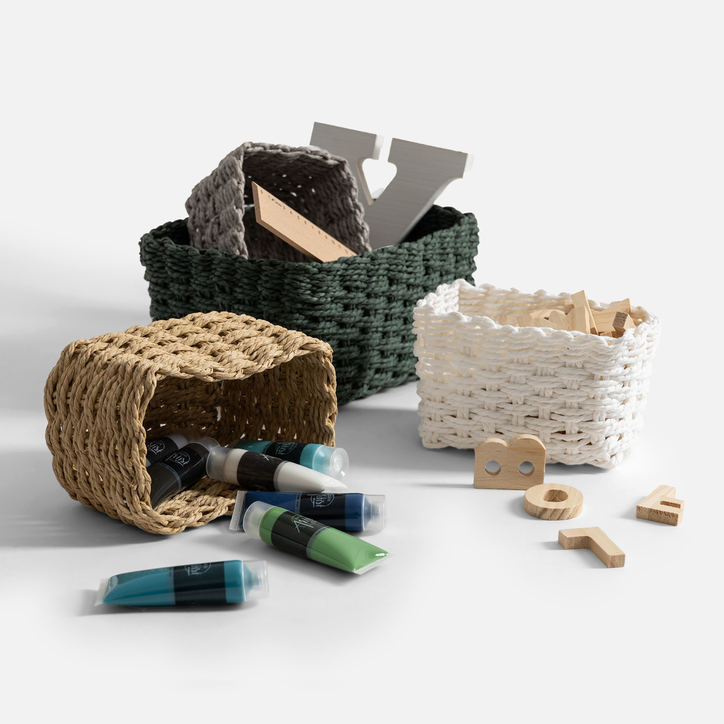 Súprava 3 úložných košov v zelenej farbe