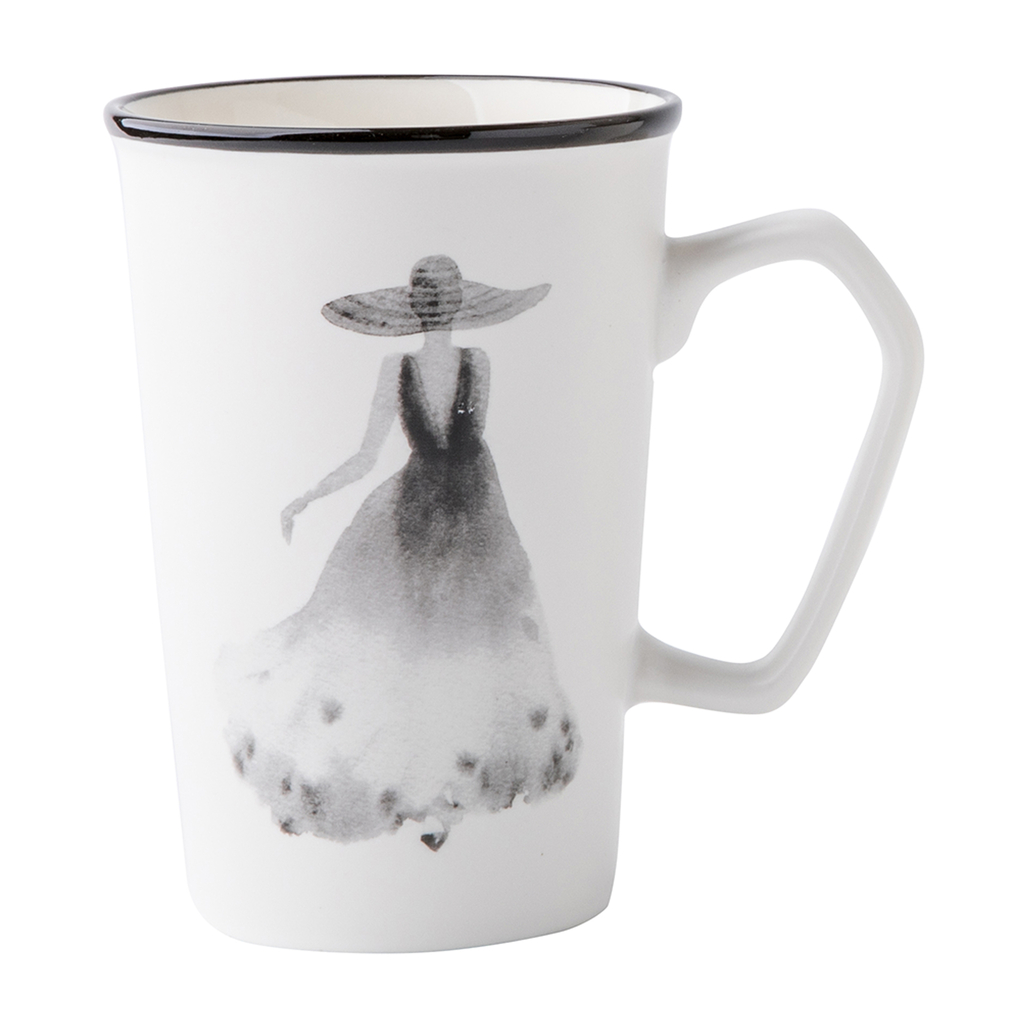 Veľký čiernobiely hrnček žena 410 ml