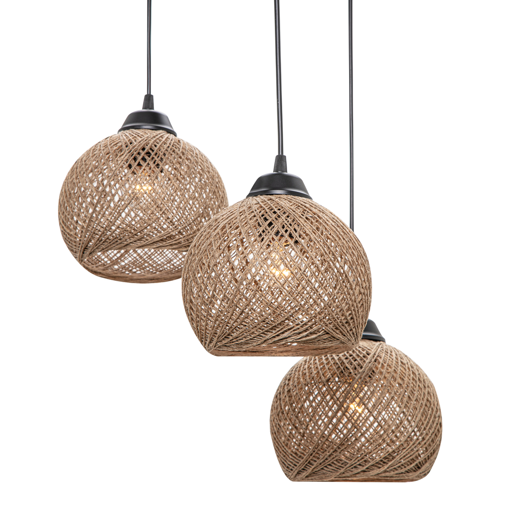 Závesné svietidlo YUMAK 3 boho pletené béžovo-čierne