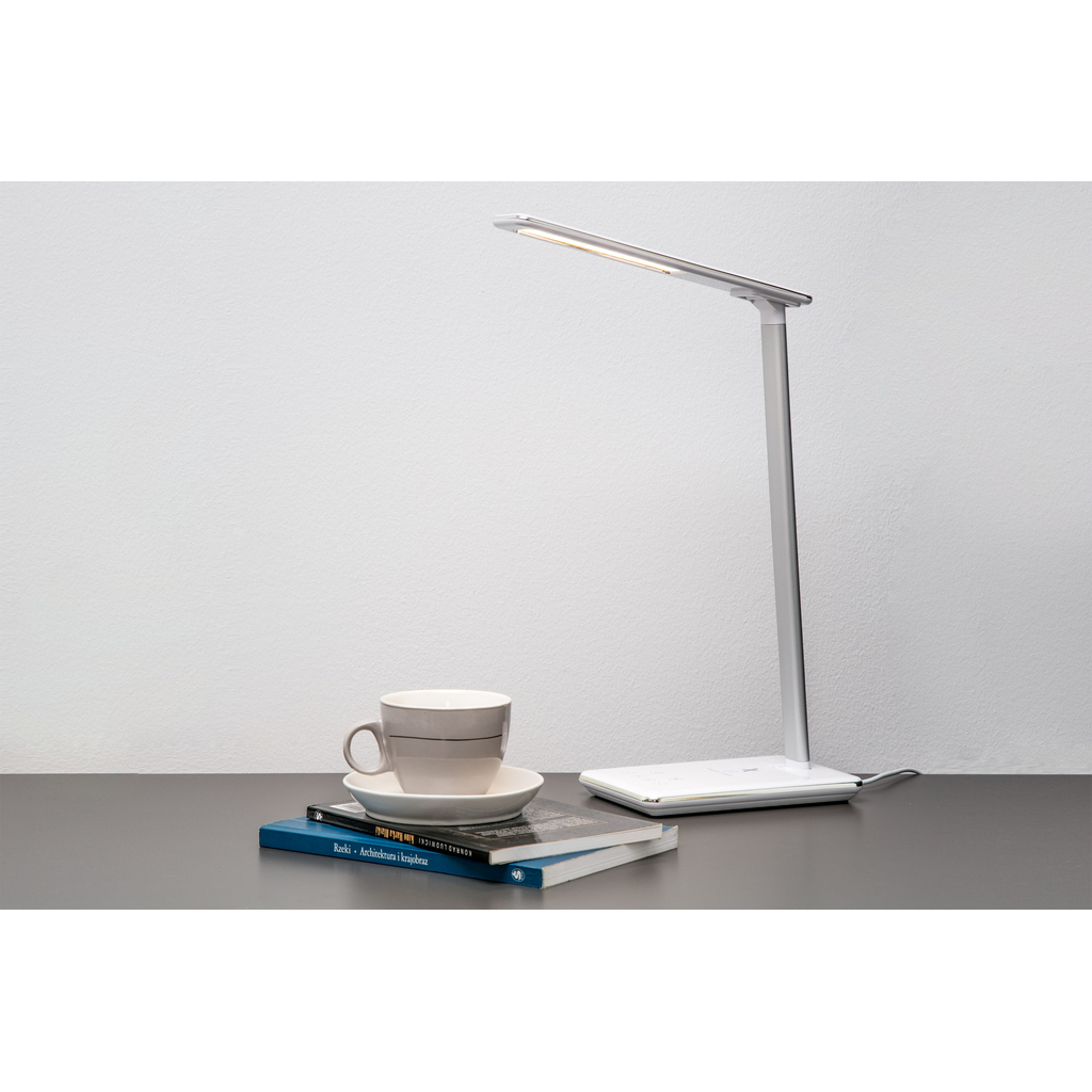 Biela stolná lampa LED CLARA s indukčnou nabíjačkou