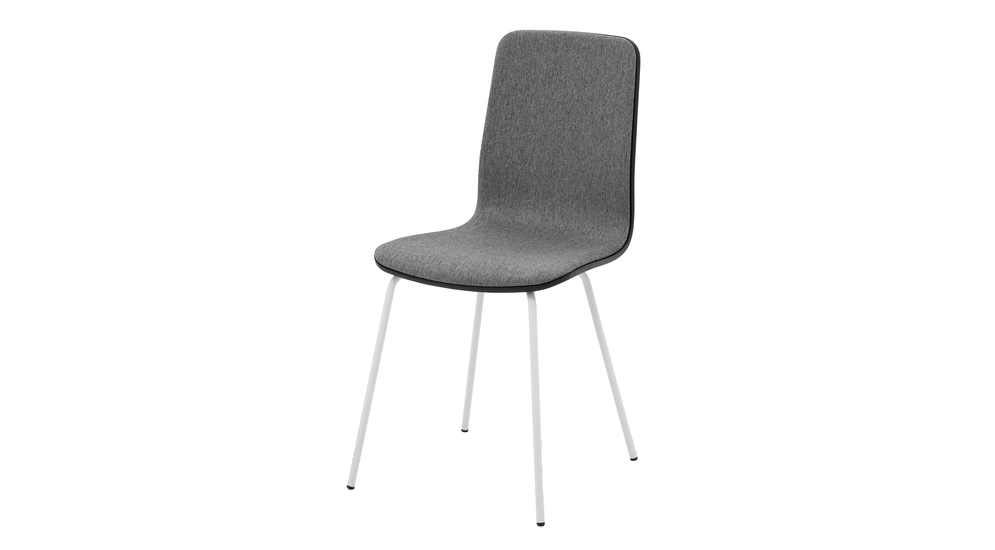 Krzesło VINGE tapicerowane szare na metalowych nogach do nowoczesnej jadalni.