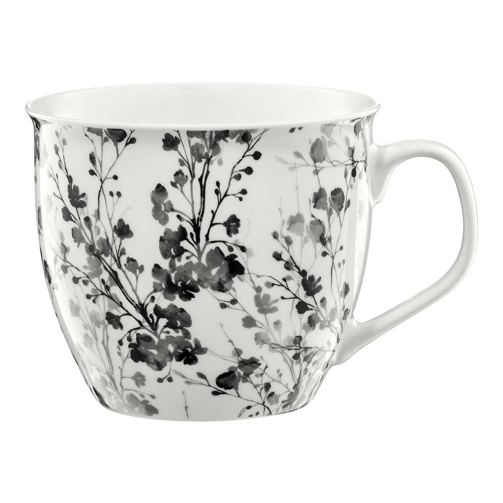 Kvetinový porcelánový hrnček BLACK NATURE biely 550 ml