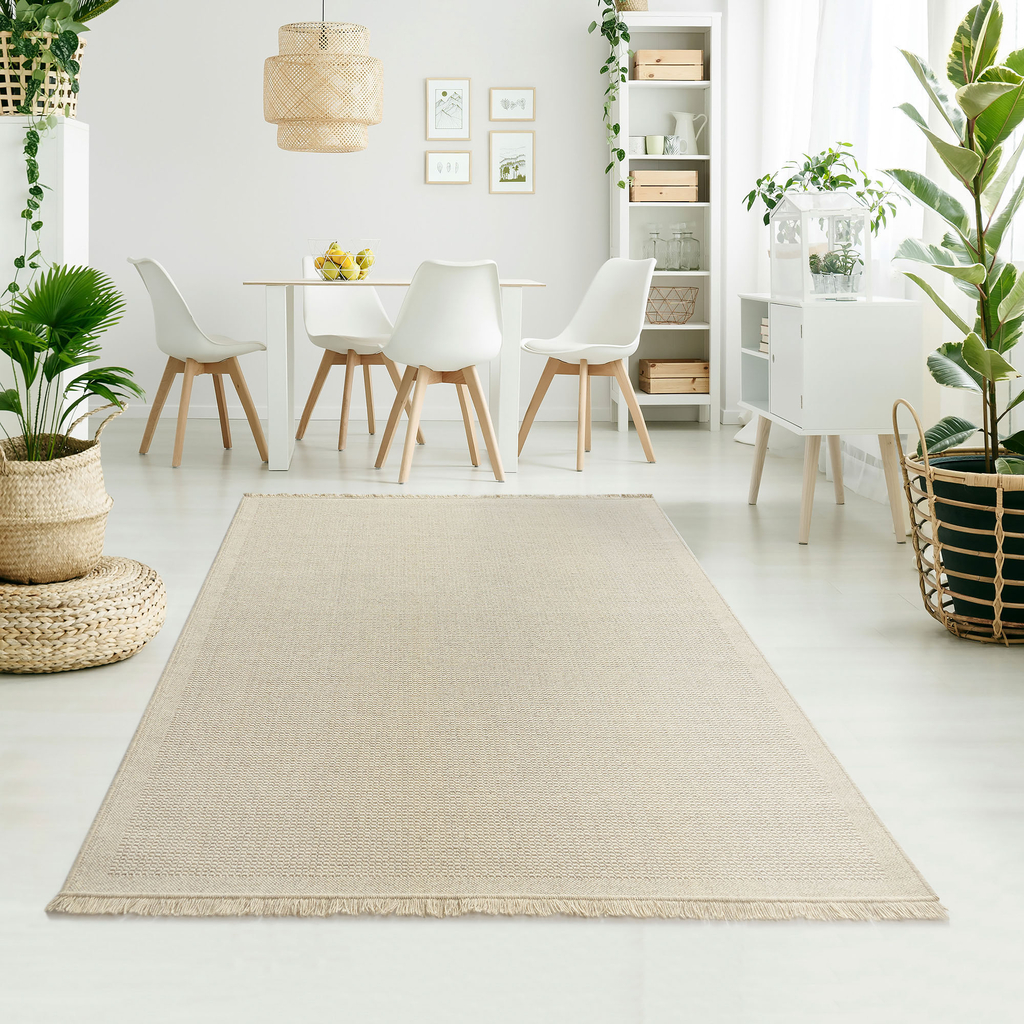 Vlnený koberec WOOL so strapcami svetlobéžový 120x170 cm