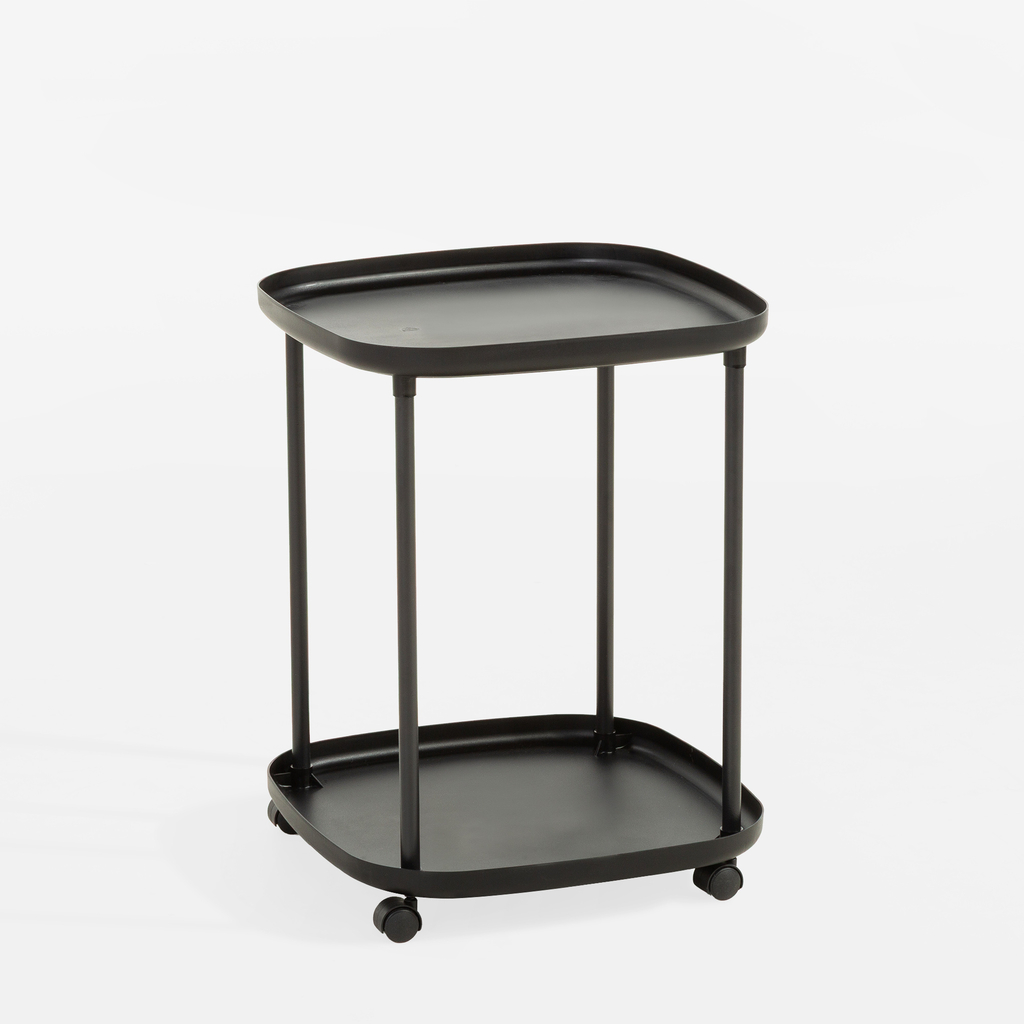 Príručný stolík na kolieskach s 2 poličkami, čierny, 39x50 cm