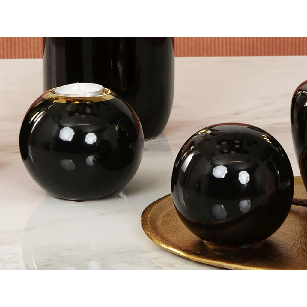 Čierno-zlatý svietnik guľa 8,8 cm