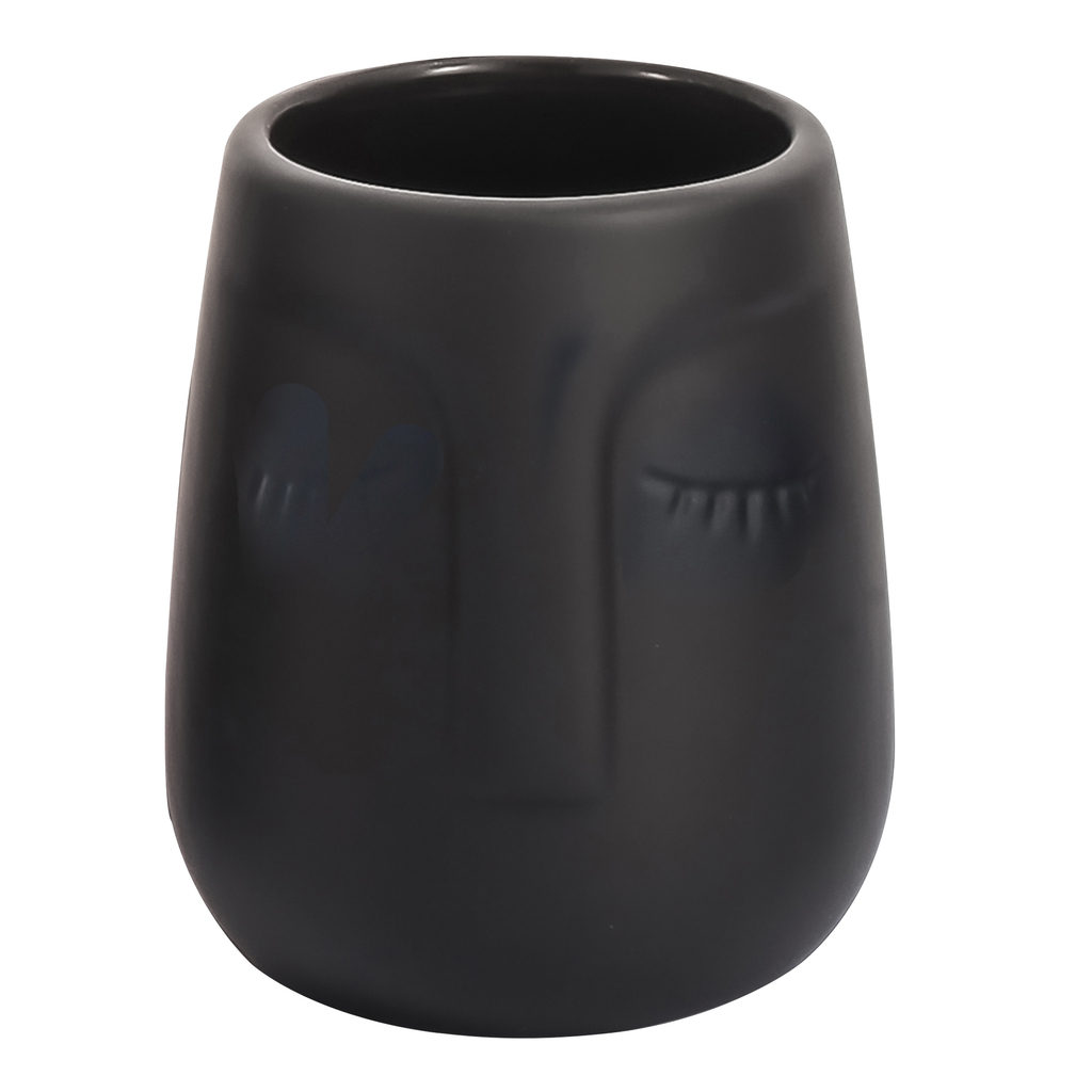 Kúpeľňový pohár s tvárou na kefky, čierny 10 cm