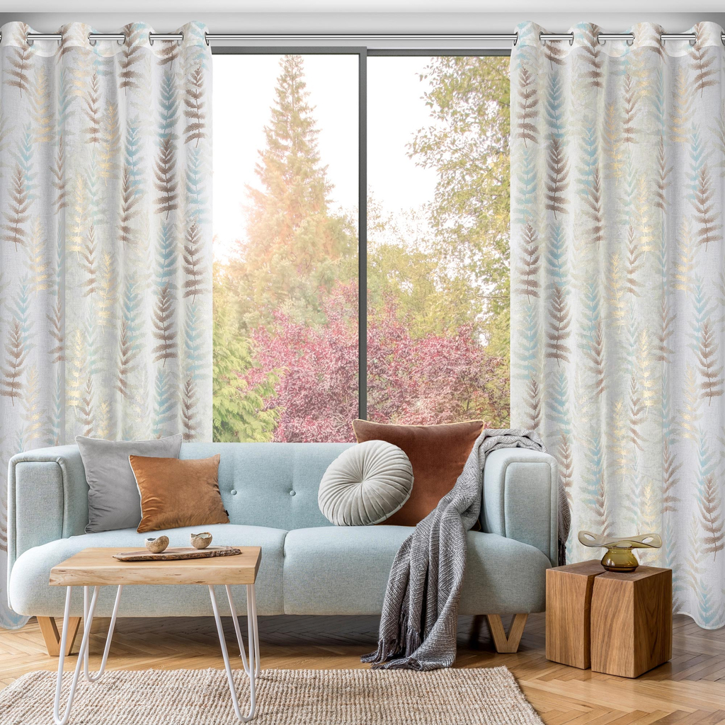 Záclona s priechodkami bielo-modrá RUTI 140x250 cm