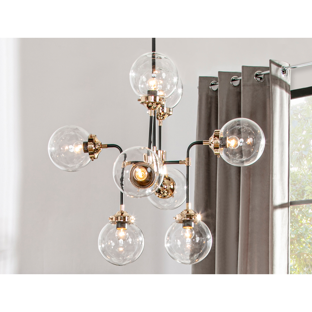 Čierno-zlatý luster RIANO 76 cm s priehľadným tienidlom