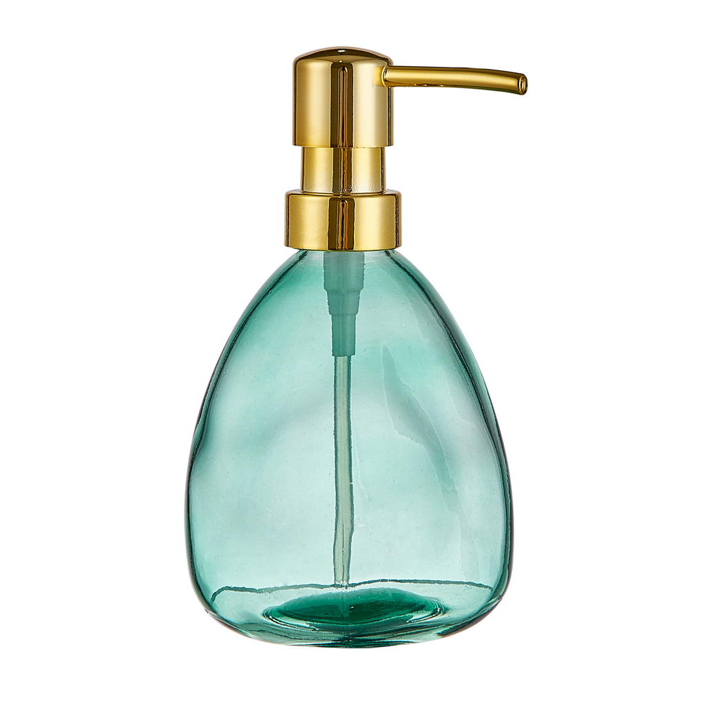 Zelený dávkovač mydla so zlatou pumpičkou 16,5 cm