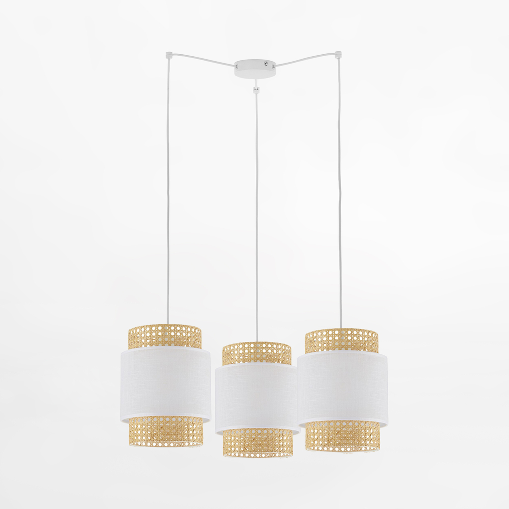 Ratanové závesné svietidlo v bielej farbe BOHO