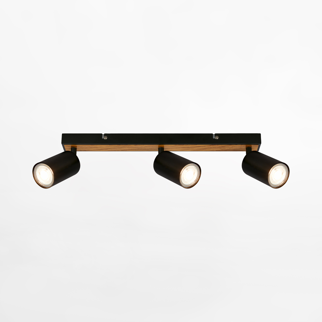 Stropné svietidlo 3 body čierna svetlé drevo TIB