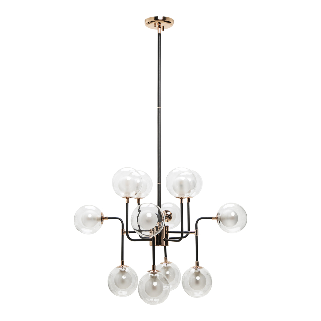 Čierno-zlatý luster RIANO 70 cm s priehľadným tienidlom