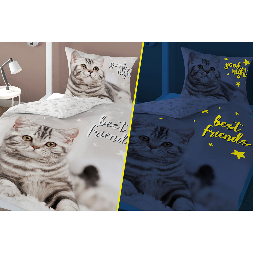 Posteľná bielizeň svietiaca v tme FLUO MAČKA 140 x 200 cm