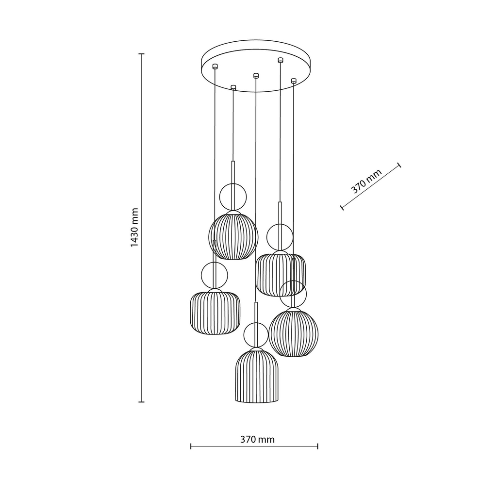 Závesné svietidlo s 5 tienidlami, okrúhla základňa SOPHIA COGNAC