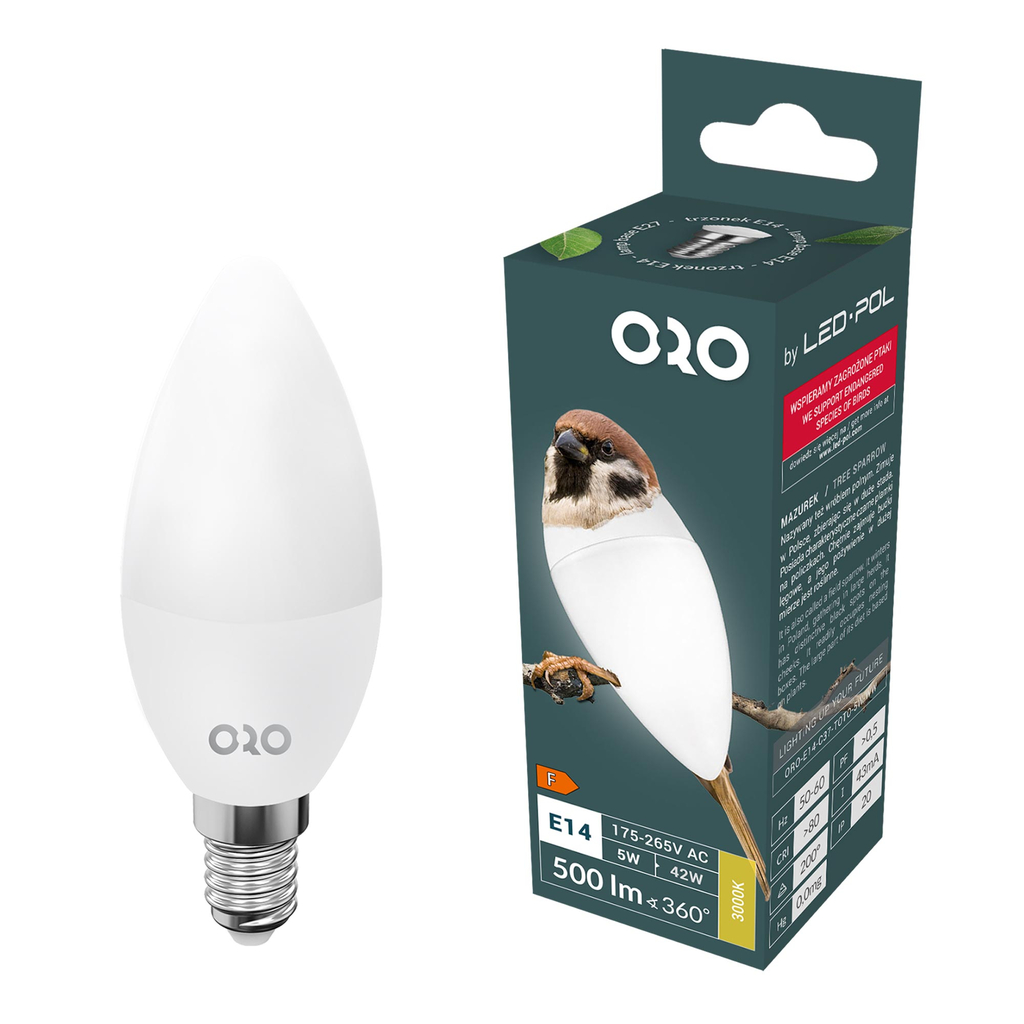 LED žiarovka E14 5W teplá farba ORO-E14-C37-TOTO-5W