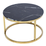 Okrúhly sklenený stolík so zlatým podstavcom DELAS