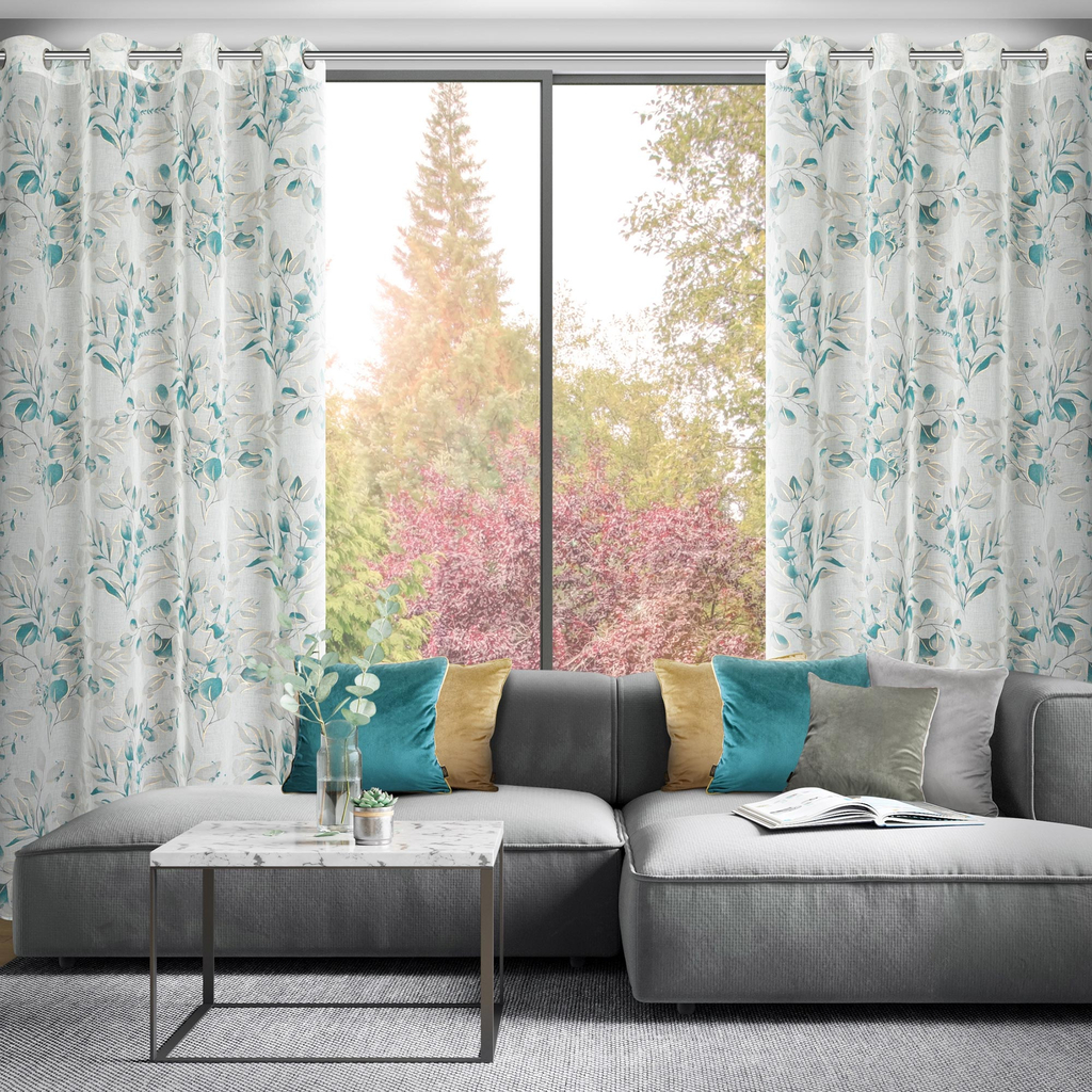 Záves na kolieskach bielo-tyrkysová AVA 140x250 cm