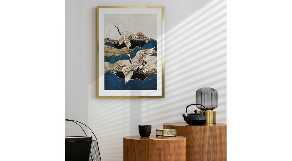 Obraz v zlatom ráme FLYING CRANES 50x70 cm