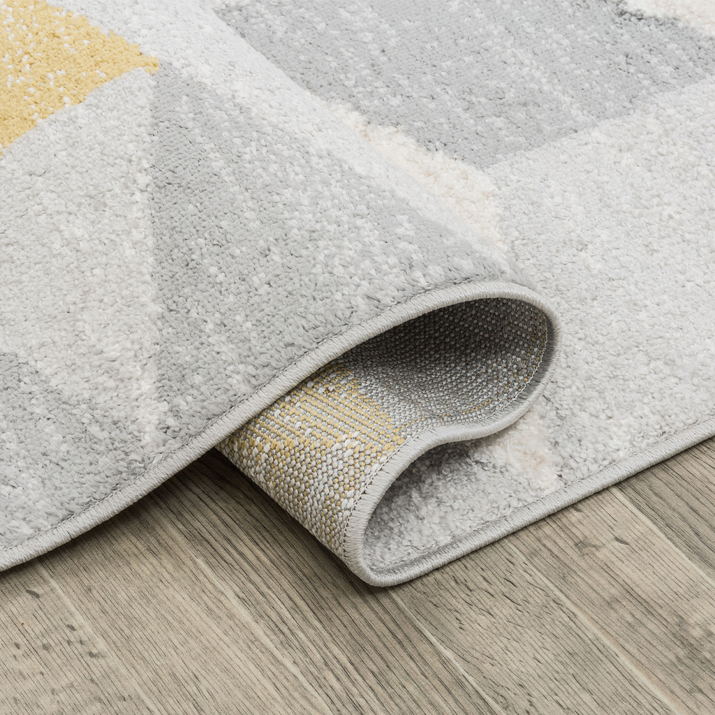 Koberec MILANO do obývacej izby v kosoštvorce, žlto-sivý 120x170 cm