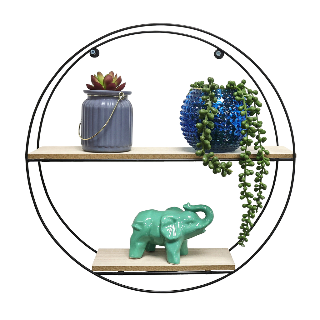 Čierna kovová kruhová polica 40 cm