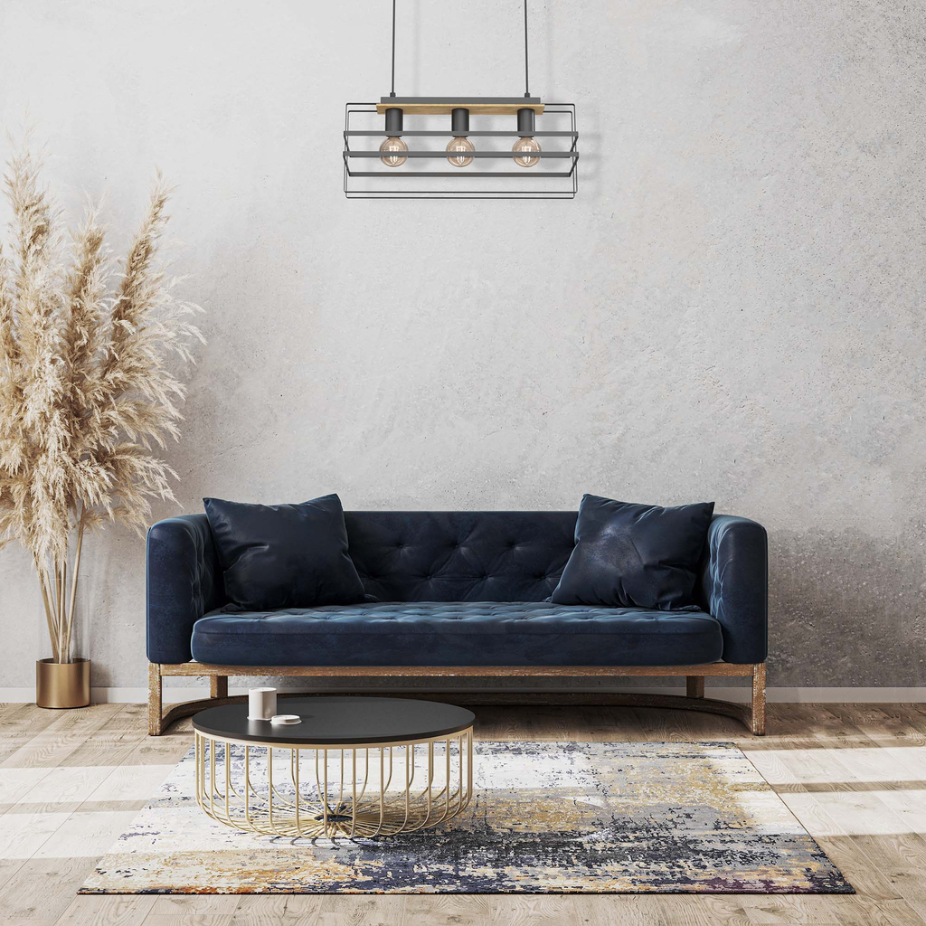 Závesné svietidlo čierny kov/svetlé drevo KORTEZ III