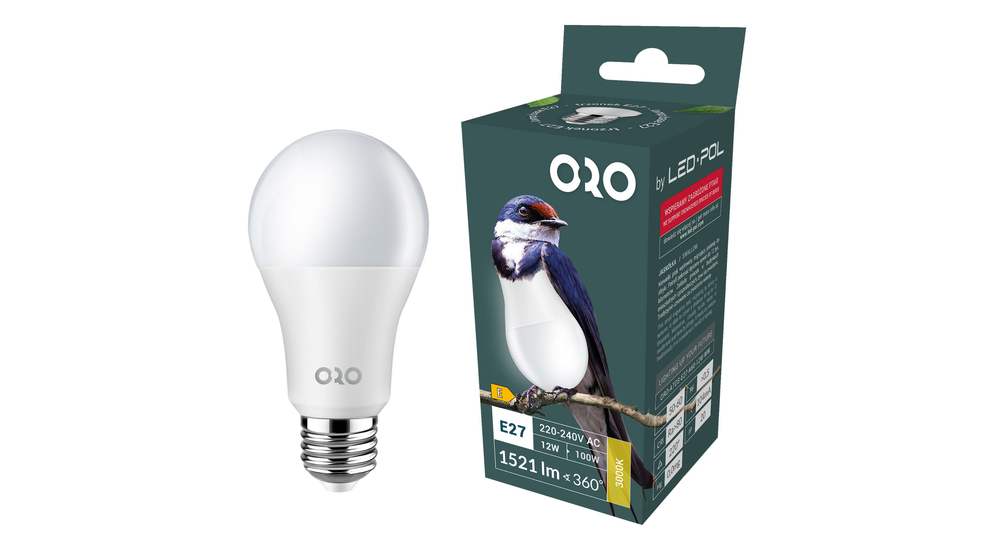 LED žiarovka E27 12W teplá farba ORO-ATOS-E27-A60-12W-WW