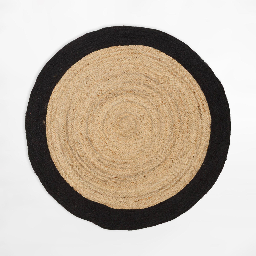 Okrúhly jutový koberec BRUGA, čierno-béžový, 100 cm