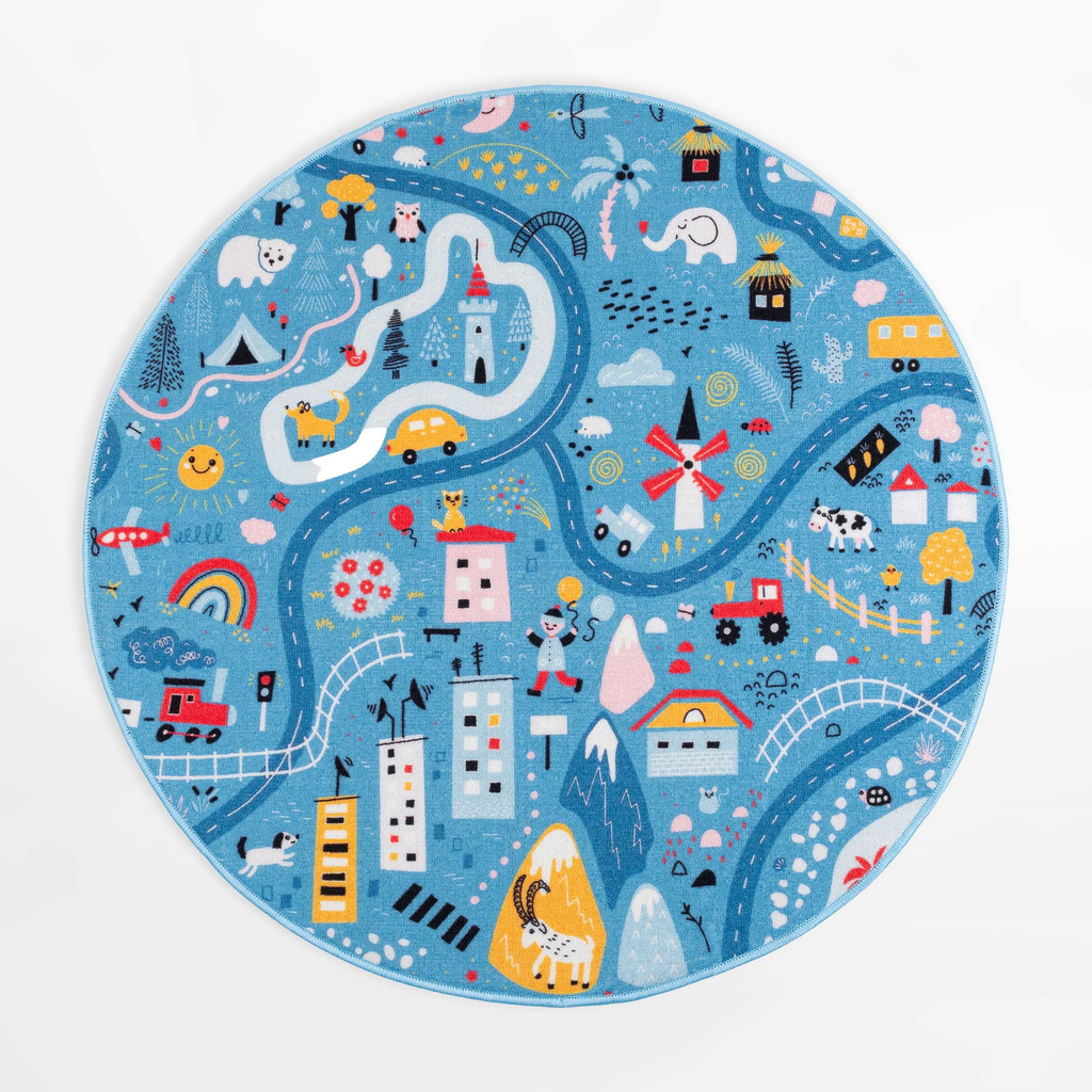 Koberec STELLA, okrúhly, ulice, modrý, 120 cm