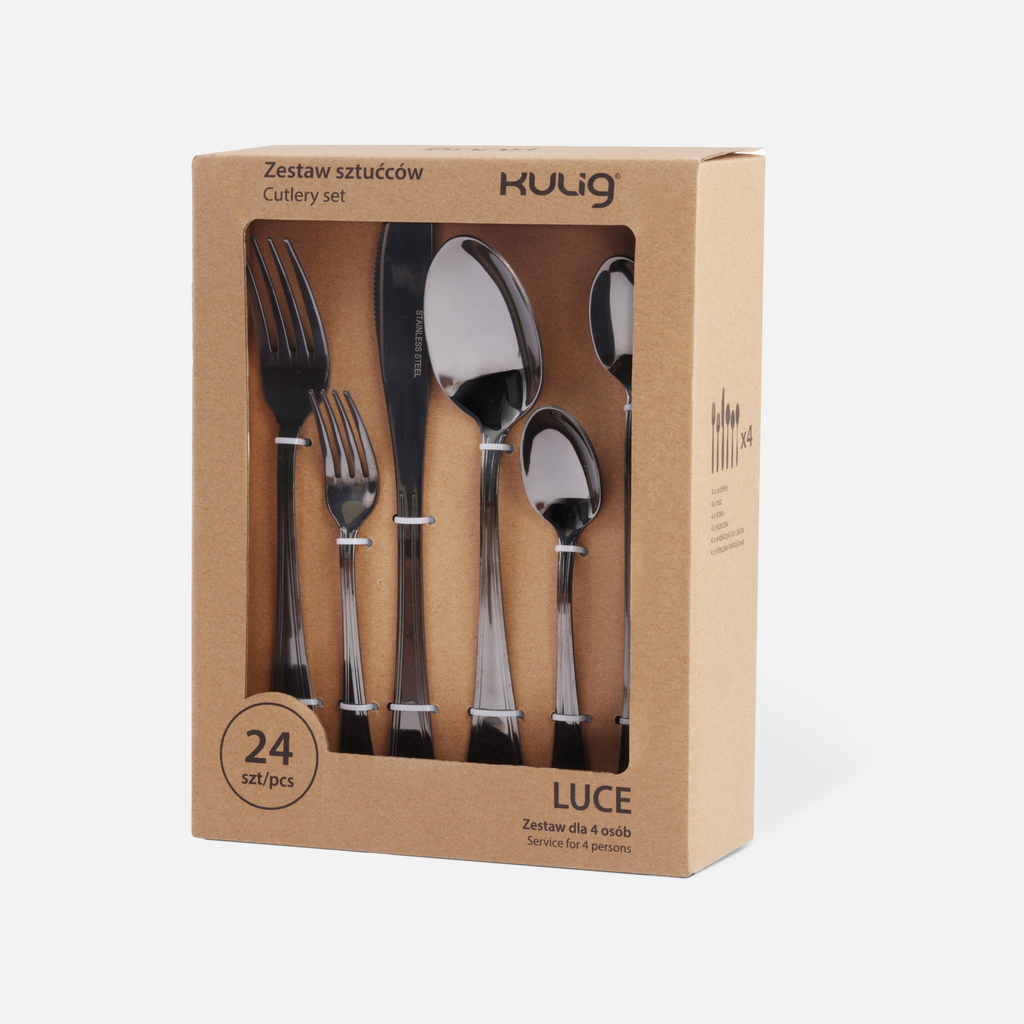 Súprava čiernych príborov LUCE, 24-dielna