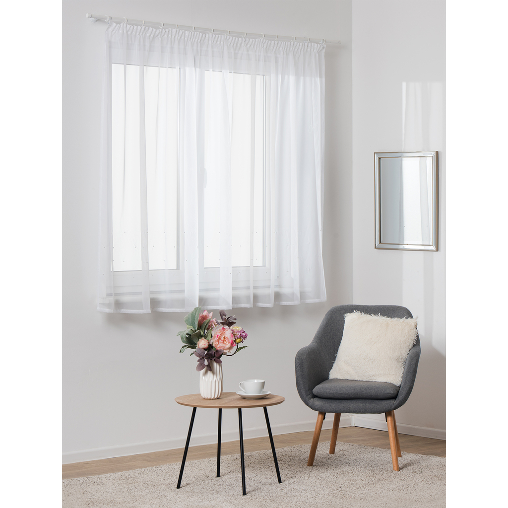 Záclona s perlami na riasiacej páske biela PEROLA 160x290 cm