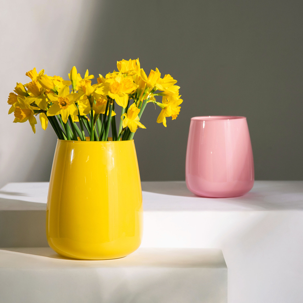 Sklenená váza ZINNIA žltá 17 cm