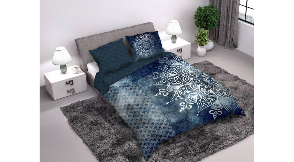 Súprava posteľnej bielizne z bavlneného saténu tmavomodrá MANDALA 220x200 cm